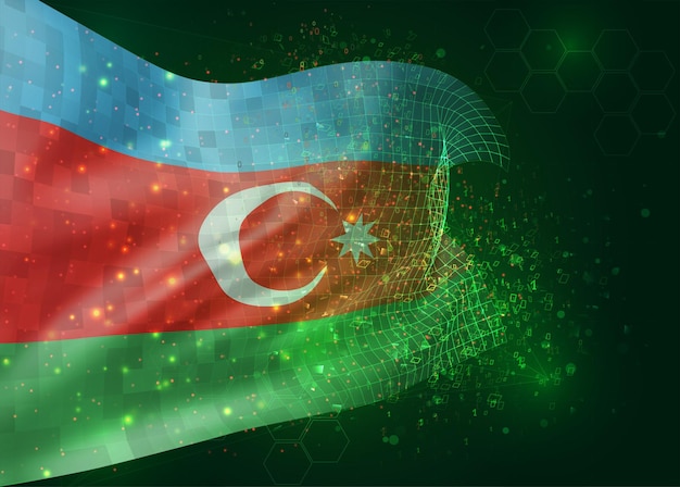 Azerbaiyán, en vector bandera 3d sobre fondo verde con polígonos y números de datos