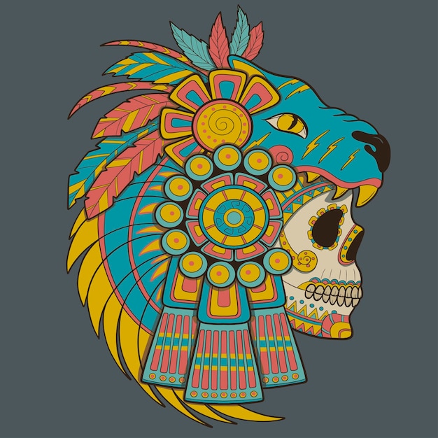 Azteca indio muerte cráneo tatuaje Vector ilustración