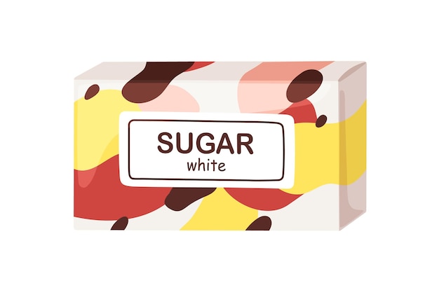 Azucre de remolacha refinado en bloques en cajas de cartón Edulcorante de remolachas Ingrediente dulce en envases cerrados Ilustración vectorial de dibujos animados plana aislada sobre fondo blanco