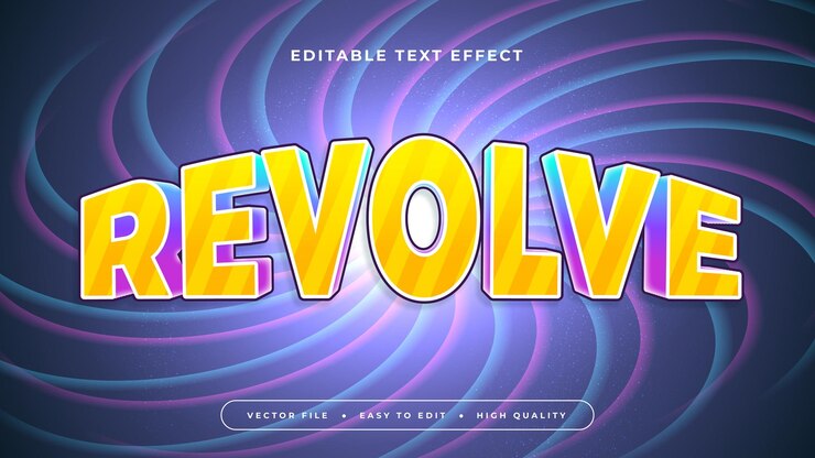 Vector azul amarillo y púrpura violeta giran estilo de fuente de efecto de texto editable en 3d