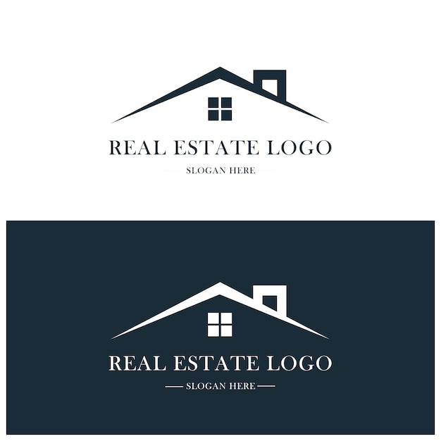 azul y blanco Logo de bienes raíces Construcción Arquitectura Edificio Diseño de logotipo Element Template