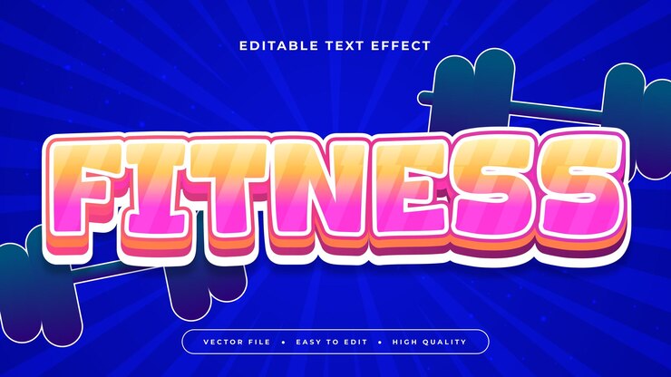 Vector azul blanco y naranja fitness 3d estilo de fuente de efecto de texto editable