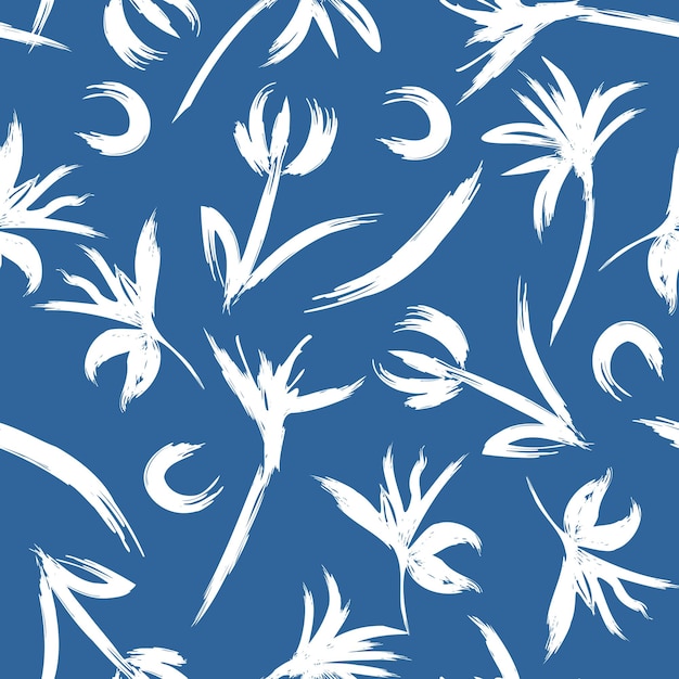 Azul y blanco Pintura artística a mano flores de lirio y patrones florales botánicos sin costuras en diseño de trazos cepillados a mano vectorial para fashionfabricwallpaperweb y todas las impresiones