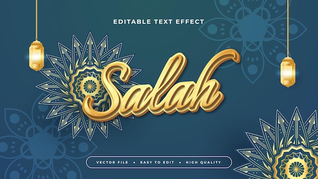 Azul y dorado Salah 3d efecto de texto editable estilo de fuente efecto de estilo de texto de Ramadán