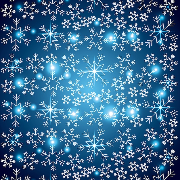 Azul elegante fondo de navidad con copos de nieve luces abstractas