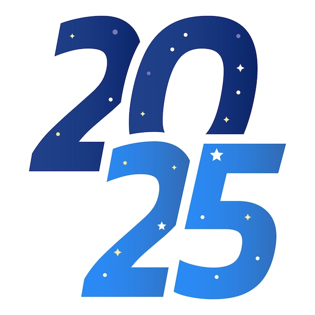 Un azul Feliz año nuevo 2025 que está en un fondo blanco