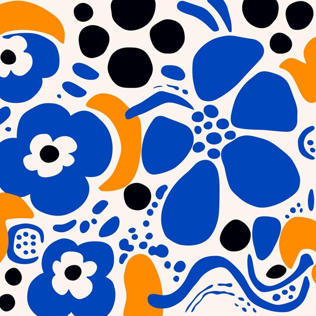 Vector azul con formas florales blancas tela de patrón flor de cuchara tela personalizada minimalismo abstracto