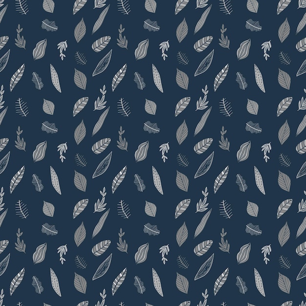 Azul y gris hojas modernas textura de patrones sin fisuras tono tierra imagen vectorial dibujada a mano