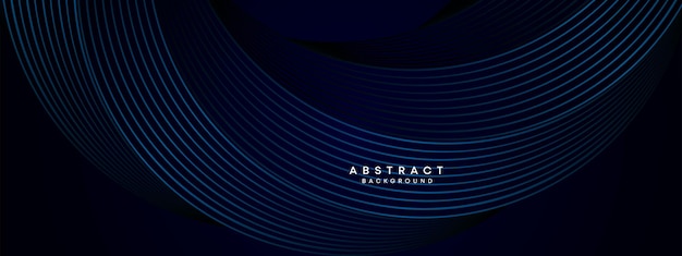 Azul marino oscuro Abstracto Círculos ondulantes Líneas Tecnología Bandera Azul Gradiente Fondo geométrico