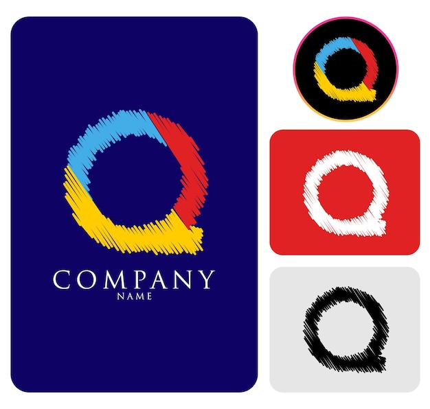 Azul Negro Rojo y Blanco Alfabeto colorido Letra abstracta Q logotipo para la empresa y la empresa