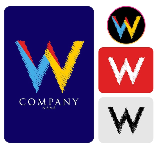 Azul Negro Rojo y Blanco Alfabeto colorido Resumen letra W logo para la empresa y corporativo