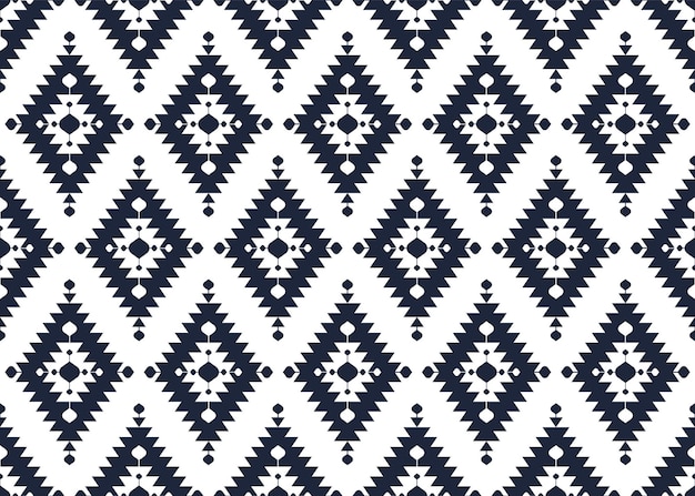 azul oscuro geométrico y floral sobre fondo blanco tela étnica diseño de patrón sin costuras