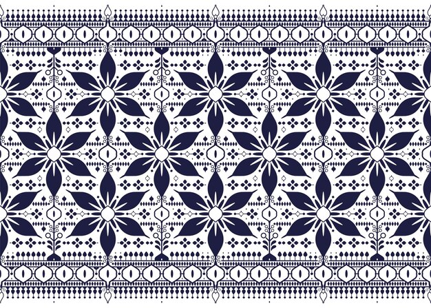 azul oscuro tela étnica geométrica y floral diseño de patrón sin costuras para alfombras de tela papel tapiz, etc.