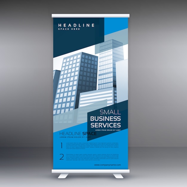 azul pantalla enrollar bandera diseño vector standee plantilla