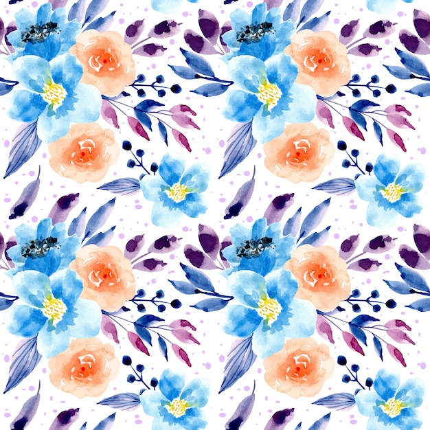 Azul púrpura acuarela floral de patrones sin fisuras
