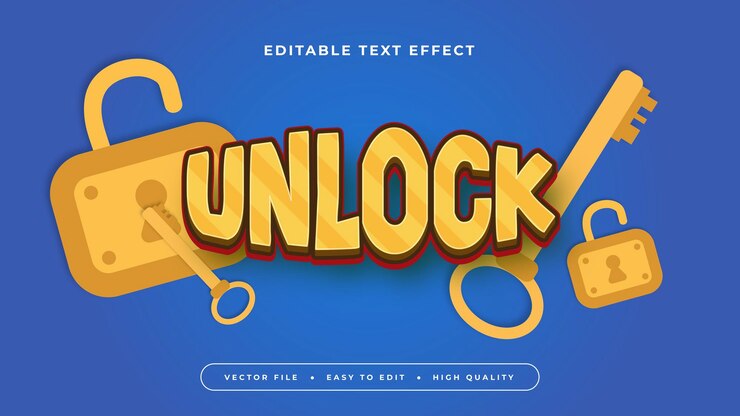 Vector azul y rojo desbloquean el estilo de fuente de efecto de texto editable en 3d
