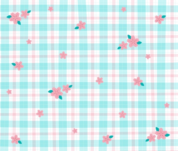 Azul Rosa Sakura Flor Guinga Patrones Fondo Trazo editable Vector Ilustración Mantel