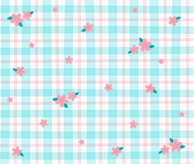 Azul rosa sakura flor guinga patrones fondo trazo editable vector ilustración mantel