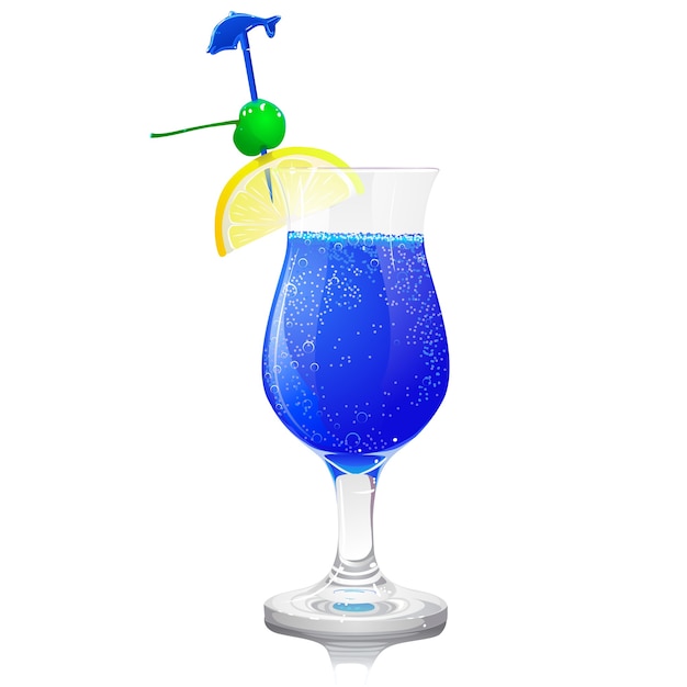 Azul transparente con una cereza coctel verde