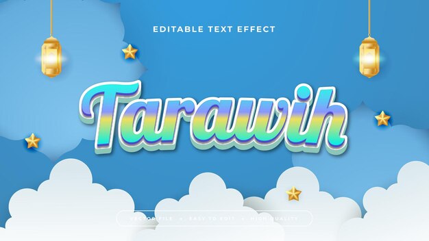 Azul, verde y blanco tarawih 3d efecto de texto editable estilo de fuente efecto de estilo de texto de Ramadán