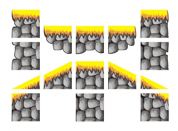 Azulejo conjunto patrón de roca para crear 2d juego de pared y fondo
