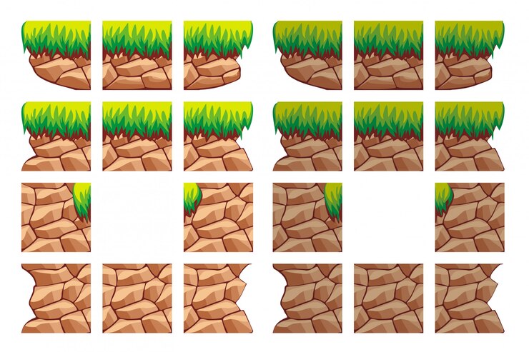 Vector azulejo conjunto patrón de roca para crear 2d juego de pared y fondo