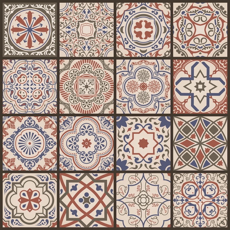Vector azulejo de mosaico floral transparente