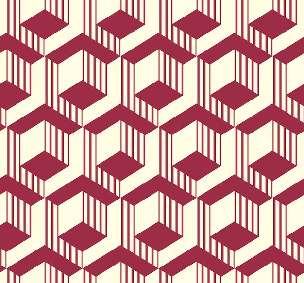 Azulejo ornamental simple gráfico, patrón repetido vectorial hecho con cubos y hexágonos. La textura abstracta de arte vintage se puede utilizar como papel tapiz y en el diseño textil.
