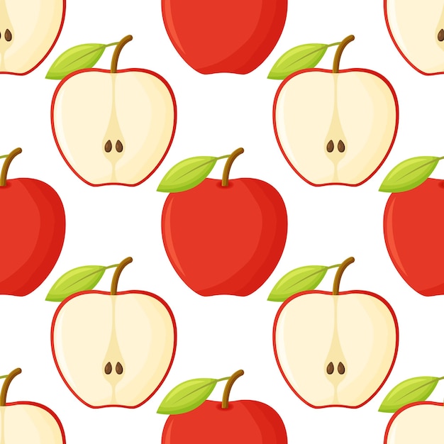 Azulejo de patrón de Vector transparente de manzanas rojas