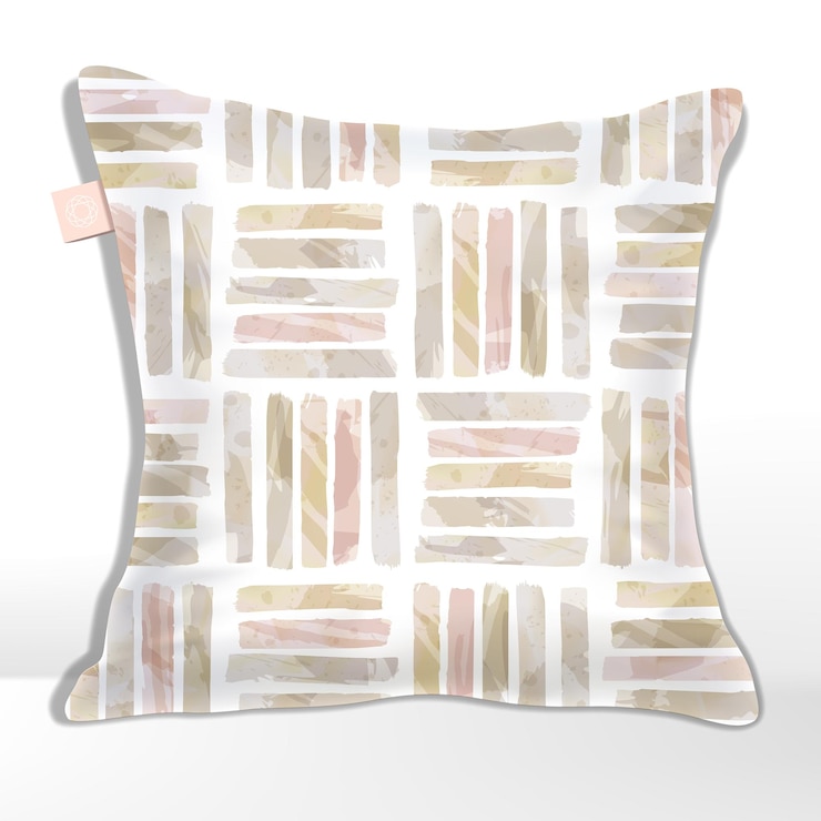 Azulejos cuadrados de patrones sin fisuras con rayas de dibujo acuarela rosa y beige
