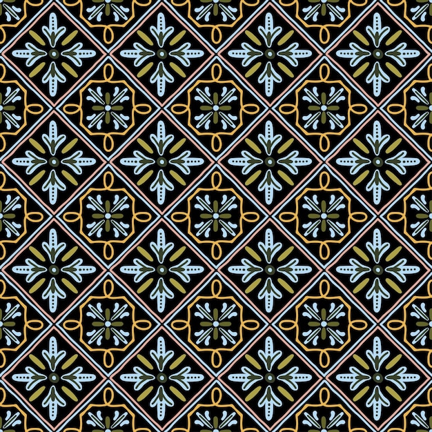 azulejos de diseño cerámico sin costuras, azulejos con patrón tradicional, textura de fondo geométrico azul