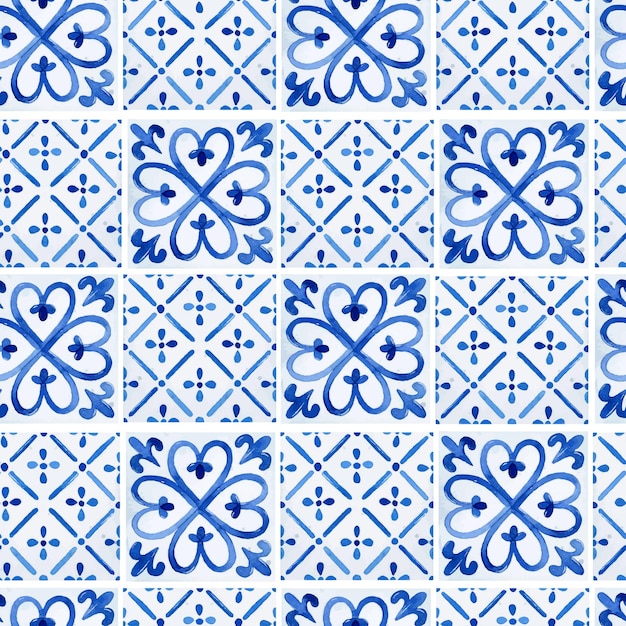 azulejos florales azulejos de acuarela azul sin costuras estilo de patchwork