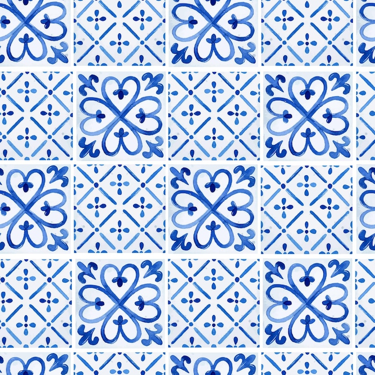 Vector azulejos florales azulejos de acuarela azul sin costuras estilo de patchwork