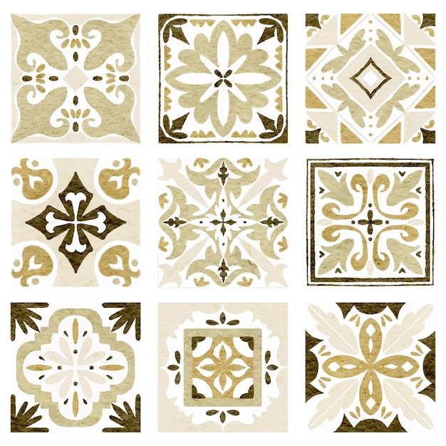azulejos marroquíes diseño geométrico verde conjunto en estilo acuarela