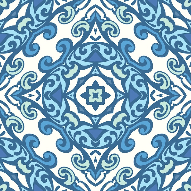 Azulejos orientales de damasco de patrones sin fisuras con motivos florales