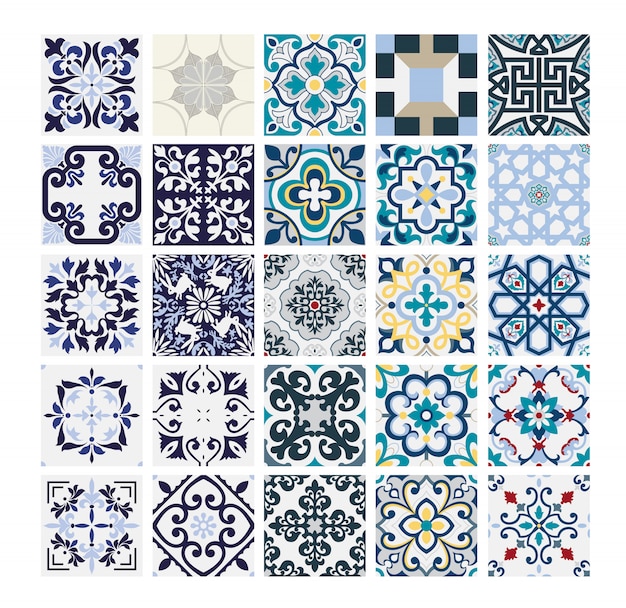 Azulejos patrones portugueses antiguos diseño sin costuras en ilustración vectorial vintage