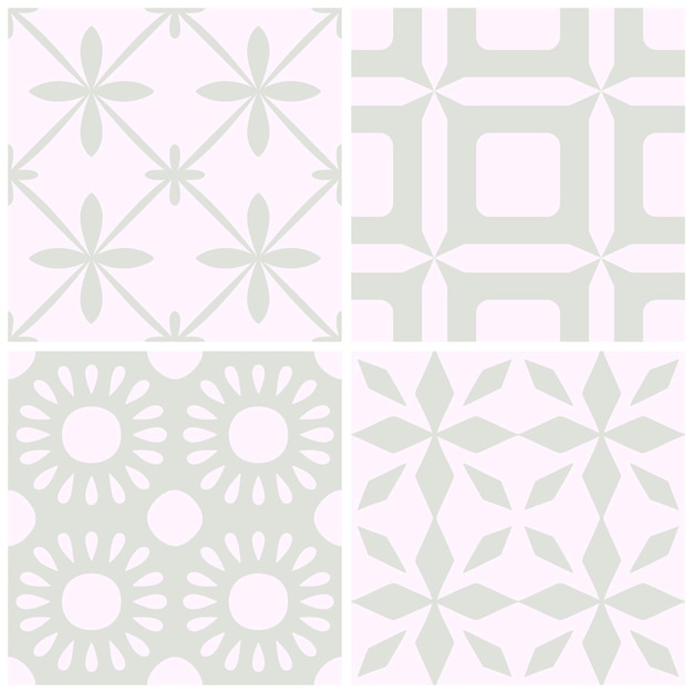 Azulejos portugal conjunto de patrones sin fisuras de la flor. Fondo geométrico de color azul. Adorno de repetición de azulejo tradicional. Colección de patrones monocromáticos de vector Impresión vintage abstracta para tela, embalaje.
