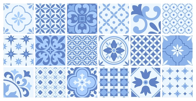 Vector azulejos portugueses modernos patrones de mosaico de cocina floral para paredes o pisos de decoración decoraciones de azulejos elementos vectoriales cerámicos marroquíes españoles