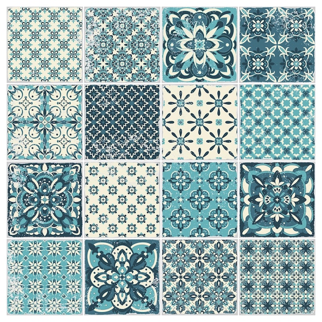 Azulejos portugueses ornamentados tradicionales azulejos Patrón vintage para diseño textil mosaico mayólica