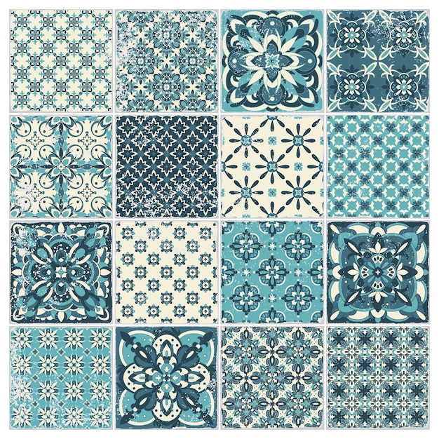 Vector azulejos portugueses ornamentados tradicionales azulejos patrón vintage para diseño textil mosaico mayólica