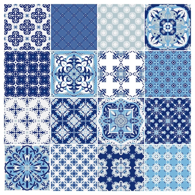 Azulejos portugueses ornamentados tradicionales azulejos patrón vintage para diseño textil suelo de baldosas