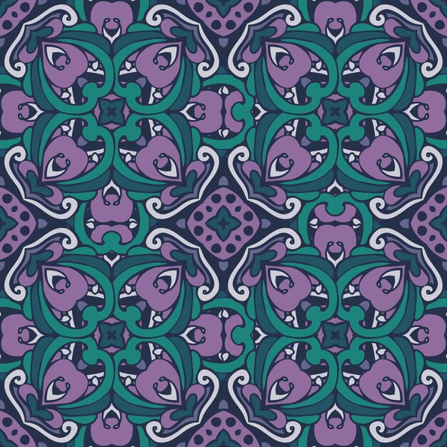 Azulejos victorianos abstractos ornamentales de patrón de vector transparente étnico vintage