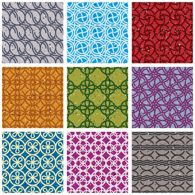 Azulejos vintage coloridos con patrones sin costuras, colección de fondos vectoriales.