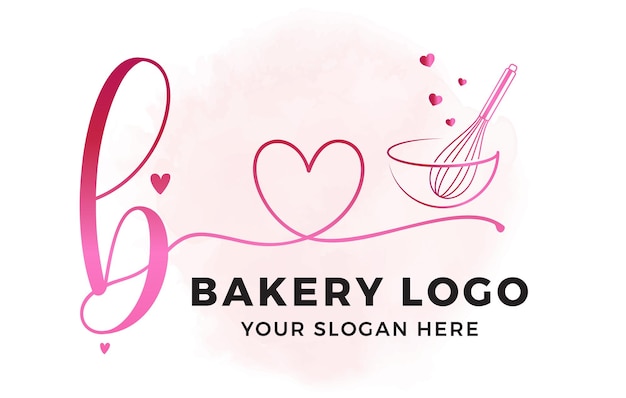 B hornear logotipo prefabricado batidor panadería acuarela logotipo utensilio de cocina logotipo
