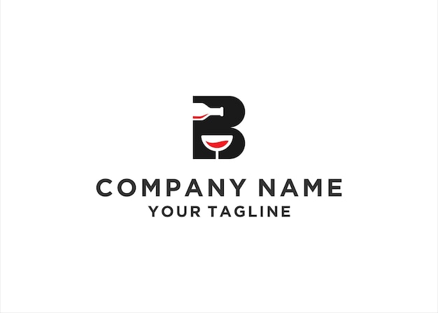b inicial con ilustración de silueta vectorial de diseño de logotipo de botella de vino