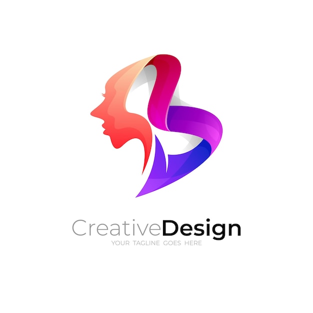 B logotipo y cara personas diseño combinación 3d colorido