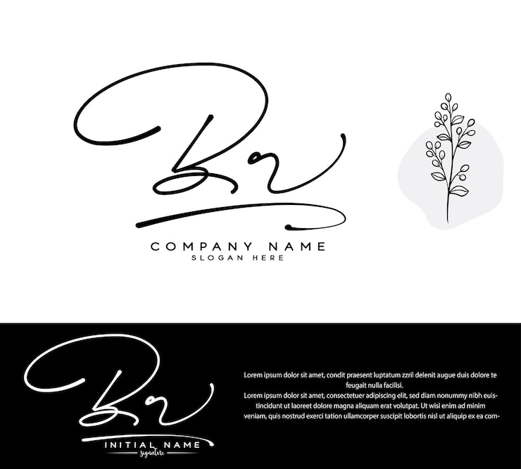 Vector b r br logotipo de la firma manuscrita inicial