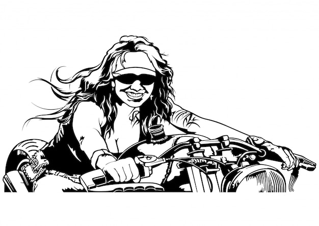 B & w mujer motociclista