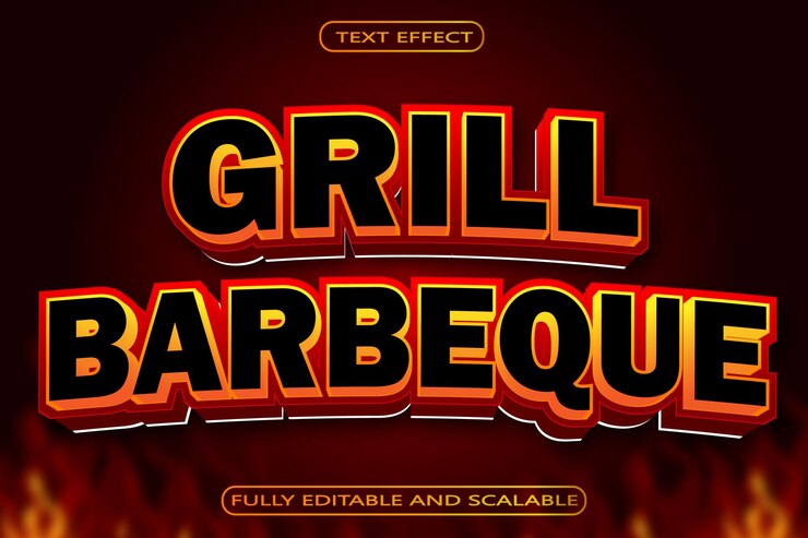 Vector baberque editable text effect 3 dimension relieve estilo moderno