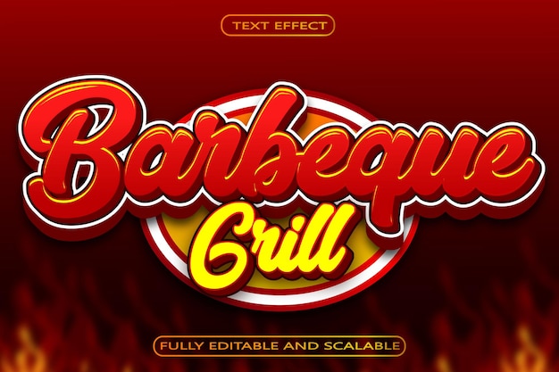 Vector baberque grill efecto de texto editable 3d relieve estilo moderno